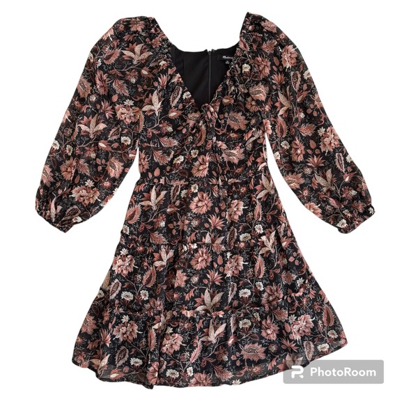 Madewell Dresses & Skirts - Madewell Amalia Tiered Mini Dress Pampas Blooms Floral Long Sleeve Size XS 00